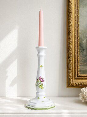 Hand Painted Italian Floral Ceramic Candlestick